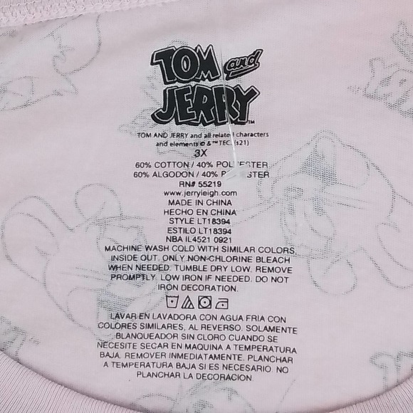 Tom and Jerry Plus Size‎ Graphic Tee 3X in Pink and Black Short Sleeve Crew Neck - Picture 8 of 8
